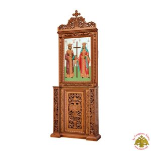 Orthodox Church Wood Carved Icon Stand with Decorative Byzantine Eagle Carvings