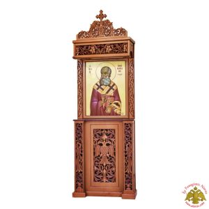 Orthodox Church Wood Carved Icon Stand with Decorative Byzantine Eagle Carvings