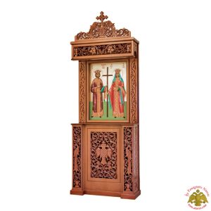 Orthodox Church Wood Carved Icon Stand with Decorative Byzantine Eagle Carvings