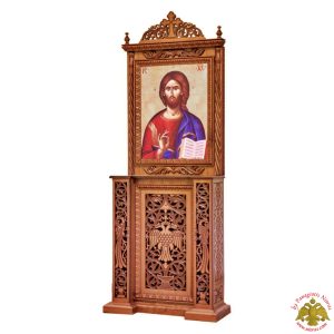 Orthodox Church Wood Carved Icon Stand with Decorative Byzantine Eagle Carvings