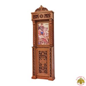 Orthodox Church Wood Carved Icon Stand with Decorative Byzantine Eagle Carvings