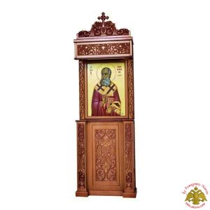 Orthodox Church Wood Carved Icon Stand with Decorative Byzantine Eagle Carvings