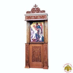 Orthodox Church Wood Carved Icon Stand with Decorative Byzantine Eagle Carvings