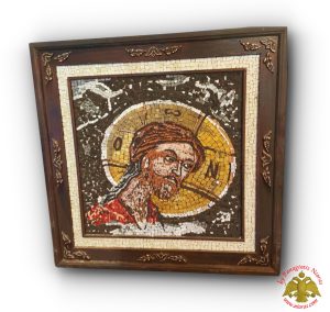 Hand Made Christ Detail Mosaic Icon with Wooden Frame 55 x 55cm by Artist Zoupas