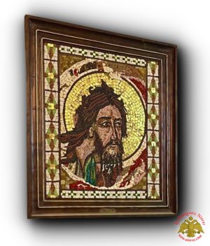 Hand Made Saint John Head Detail Mosaic Icon with Wooden Frame 58 x 65cm by Artist Zoupas