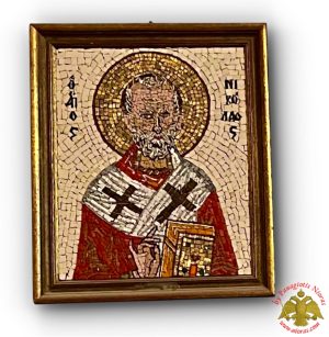 Hand Made Saint Nicholas Mosaic Icon with Wooden Frame 30 x 35cm by Artist Zoupas