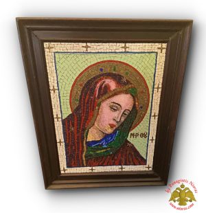 Hand Made Theotokos Mosaic Icon with Wooden Frame 50 x 60cm by Artist Zoupas