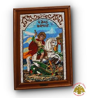 Hand Made Saint George Mosaic Icon with Wooden Frame 47 x 65cm by Artist Zoupas