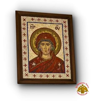 Hand Made Theotokos Mosaic Icon with Wooden Frame 50x60cm by Artist Zoupas