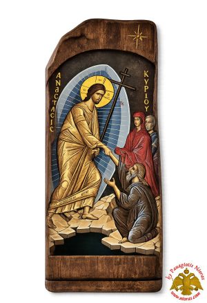 Antique Style Christ Baptism in Rectangular Shape on Natural Wood