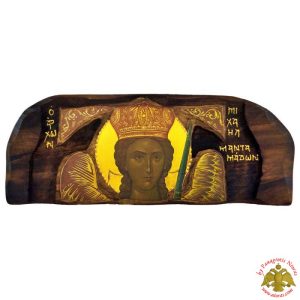 Antique Style Archangel Micheal Mantamados in Rectangular Shape on Natural Wood