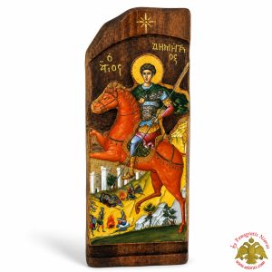Antique Style Saint Demetrius Icon in Rectangular Shape on Natural Wood