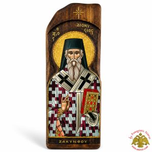 Saint Dionysios  of Zante Antique Wooden Icon in Natural Carved Shape Wood