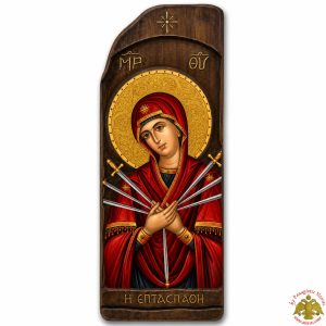 Παλαιωμένη Εικόνα Παναγία Επτάσπαθη σε Φυσικό Ξύλο