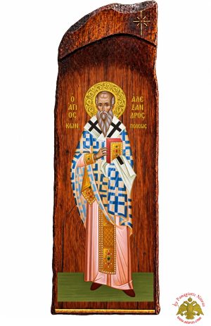 Saint Alexander Antique Wooden Icon in Natural Carved Shape Wood