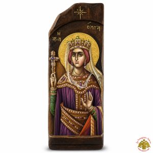 Antique Holy Saint Ogla Icon in Carved Shape Natural Wood
