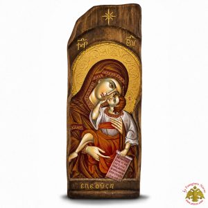 Παλαιωμένη Εικόνα Παναγία Ελεουσα σε Φυσικό Ξύλο