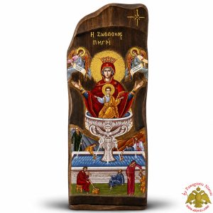 Παλαιωμένη Εικόνα Ζωοδοχος Πηγή σε Φυσικό Ξύλο