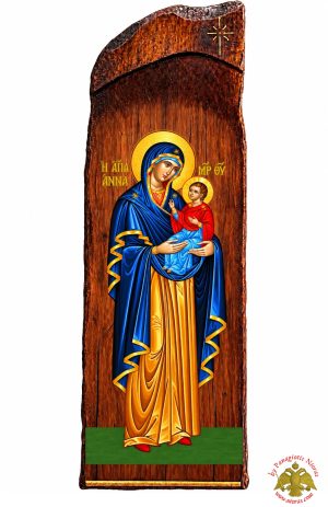 Antique Holy Icon Saint Anna in Carved Shape Natural Wood