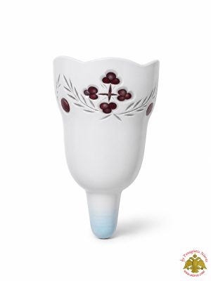 Orthodox Carved Romanian Glass Votive Cross with Standing Poll in White and Red Color