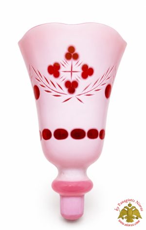 Louserna Orthodox Carved Cross Glass Votive Cup with Poll - White and Orange Color H:16.5cm