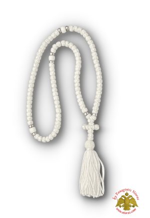 Orthodox Christian White Prayer Rope 100 knots with Beads