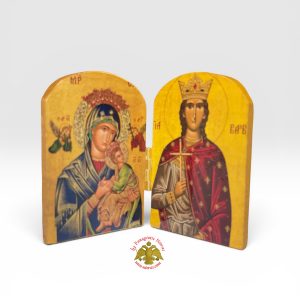 Orthodox Wooden Diptych Icon Theotokos Saint Barbara 10cm x 7cm