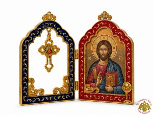 Enamel Metal Diptych with Holy Orthodox Icon Jesus Christ