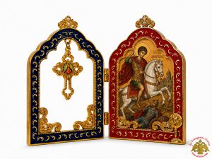 Enamel Metal Diptych with Holy Orthodox Icon Saint Dimitrios