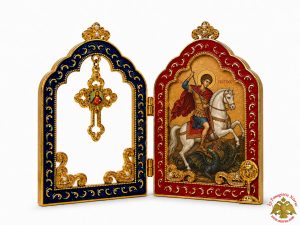 Enamel Metal Diptych with Holy Orthodox Icon Saint George