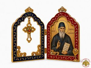 Enamel Metal Diptych with Holy Orthodox Icon Saint Paisios