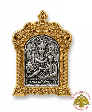 Magnetic Orthodox Icon Theotokos Soumela in Golden Frame 35x45mm