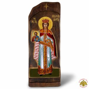 Antique Holy Icon Saint Theodora in Carved Shape Natural Wood