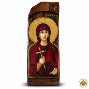 Antique Holy Saint Evdokia Icon in Carved Shape Natural Wood