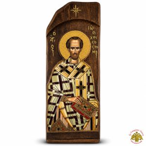 Antique Holy Saint John The Chrystom Icon in Carved Shape Natural Wood