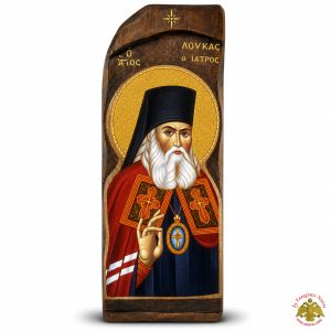 Antique Holy Saint Luke the Doctor Icon in Carved Shape Natural Wood