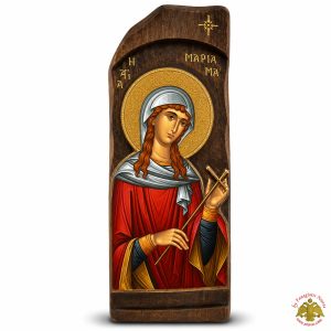 Antique Holy Icon Saint Marina in Carved Shape Natural Wood