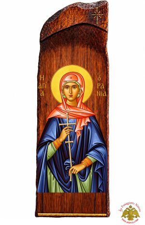 Antique Holy Saint Ourania Icon in Carved Shape Natural Wood