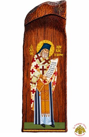 Antique Holy Saint Luke the Doctor Icon in Carved Shape Natural Wood