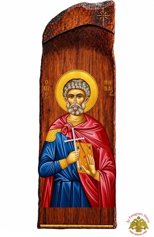 Antique Holy Icon Saint Menas in Carved Shape Natural Wood