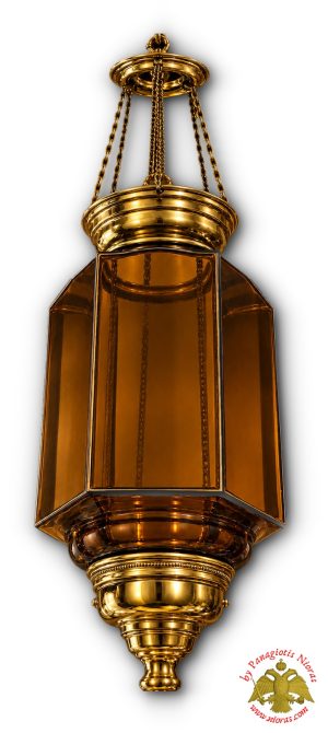 Traditional Hanging Vigil Oil Candle Hexagon Amber Glass with Metal Counter Weight Mechanism