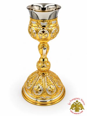 Orthodox Holy Communion Cup 500ml with Semi Precious Stones Gold & Silver Plated h:30x17cm Made in Greece