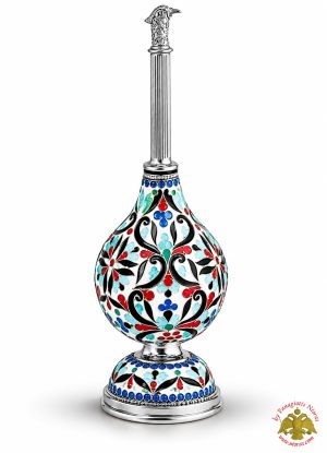 Orthodox Church Holy Myrrh Enamel Sprinkler Hand Made 23cm Silver Plated